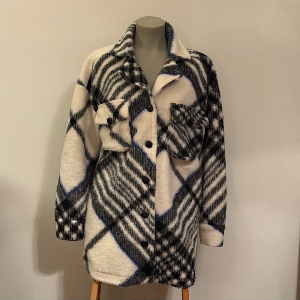 ANINE BING “Oakley” Cozy Plaid Sherpa Shacket Jacket - Picture 3 of 6